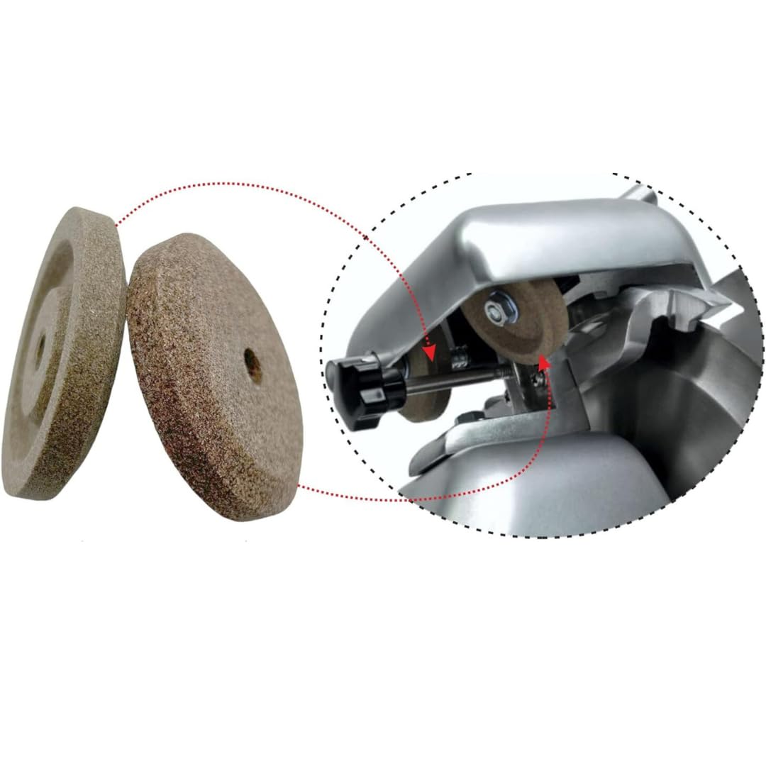 Par de esmeriles (Nº 2) - Grano fino y grano grueso - Afilador afilador de hoja para rebanadora compatible con RGV, FAC, MISTRO, SIRMAN, CASADIO y otros. Medidas ø 45 - h 8 - agujero 6 mm.