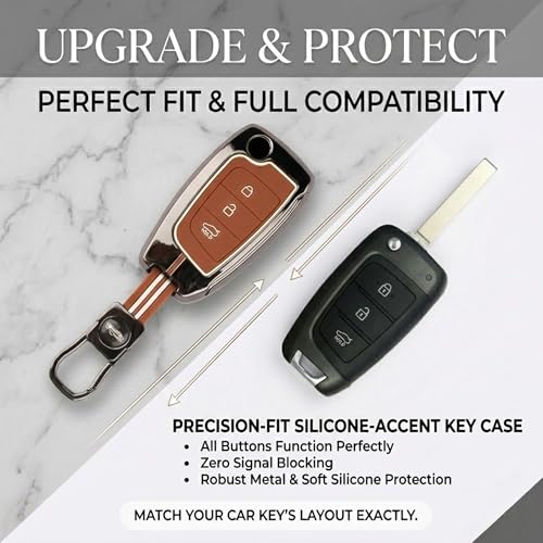 Image of Coll of Fest Premium Metal Silicone Brown Key Cover Compatible with Hyundai i20 N Line | Hyundai Verna 2024 | Hyundai Verna 2023 | N6 Car | 3 Button Flip Smart Key Glow in the Dark