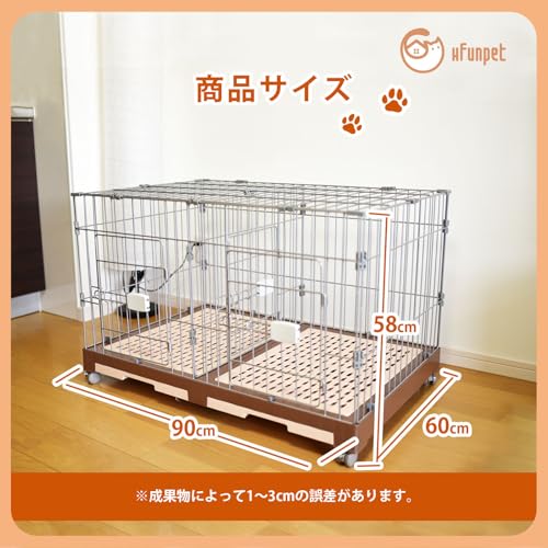 HFunpet 犬 ケージ ペットゲージ 大型犬 ゲージ 【90*60*58CM】ダブルドア 犬 ゲージ 小型犬 組み合わせ自由 トレー付き キャスター付き ロック可能 『2025年革新版』 2匹同時用 犬猫兼用 室内外兼用 折り畳み式 掃除簡単 移動便利 スチール製 犬 ゲージ 小型犬 中型犬 ロック可能 脱走防止 の商品画像 6