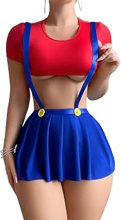 Women's Sexy Schoolgirl Cosplay Babydoll - Red Crop Top & Black, Navy & Royal Pleated Suspender Skirt - Cute Roleplay Baby... Price In India