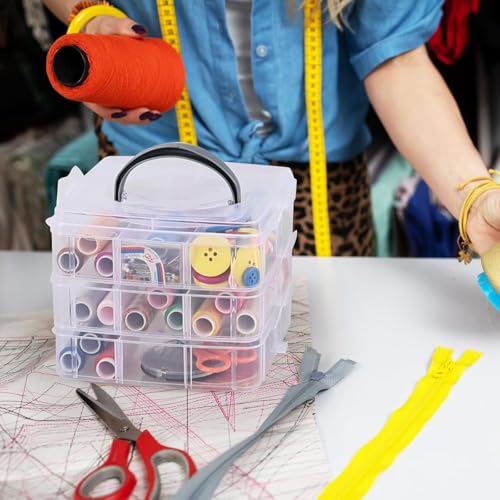 Image of UCRAVO Transparent Craft Organizer Box 3 Layer 18 Grid Stackable Storage Jewelry,Hardware,Craft Supplies Organizer Adjustable Compartments for Accessories, Beauty Supplies, Art Supplies,Toy