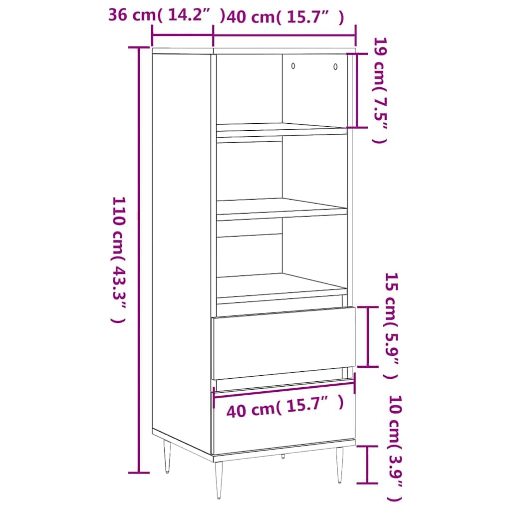 vidaXL Buffet Haut, Armoire avec 3 Compartiments et 2 Tiroirs, Meuble de Rangement avec Pieds Salle de Séjour, Industriel, Chêne Sonoma Bois d'Ingénierie