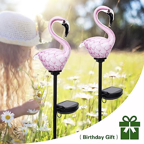 Afirst Solar Outdoor Decorative Lights - Flamingo Handblown Glass Garden Stakes 4" W 2 Pack by Afirst - Used condition - Image 5