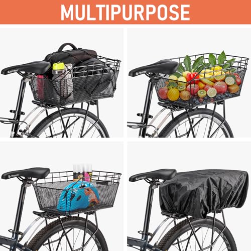 Rear Bike Basket – Large Bicycle Rear Basket with Cargo Net