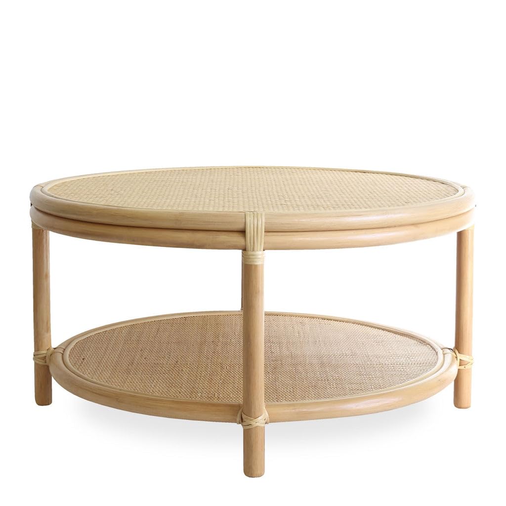 Handcrafted Rattan Cane Center Table for Living Room | Natural Round Coffee Table with Shelf | Boho, Home Décor-image-43
