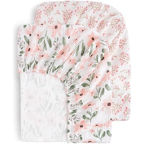 Yoofoss Muslin Crib Sheets for Boys Girls 100% Cotton Fitted Baby Crib Sheet 2 Pack Soft and Breathable for Standard Crib Mattress & Toddler Mattress 52"x28" Cover