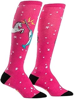 Sock It To Me Womens Knee High Funky Socks (Unicorn vs. Narwhal f0272)