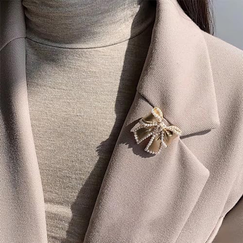 Image of 14k Golden Plated Bow Knot Lapel Brooch Pin Cultured Pearl Ribbon Bow Pins Clip Sweater Dress Suit Clothes Accessories Brooches Pins Fashion Christmas Birthday Jewelry Gifts for Women Girls Decor