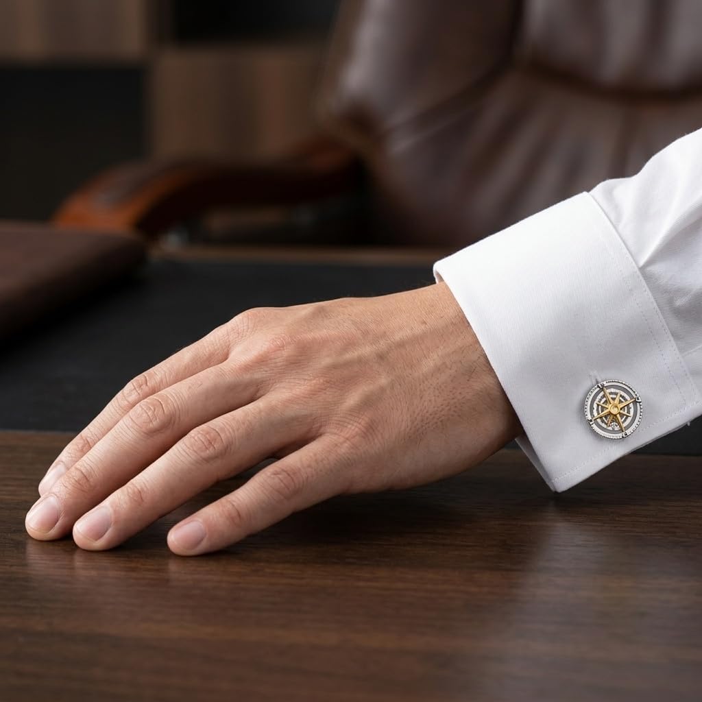Cufflinks Men S925 Sterling Silver Compass Cufflinks Graduation Jewelry Father Birthday Gifts for Men Father