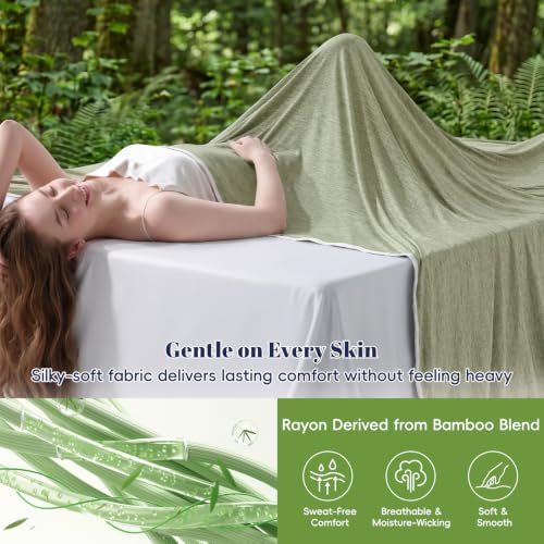 Image of PHF Cooling Blanket Throw XL Size 50 inchx70 inch, Double-Sided Cooling Throw for Hot Sleepers (Q-Max 0.46+), Lightweight Breathable Summer Blanket for Couch, Sofa, and Travel, Oil Green