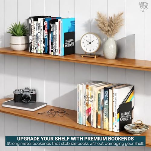 Image of 2 Heavy Duty Metal Bookends for Books | File, CD, Book Holder, & Durable Book Stand for Home, Office, School & Study Table Heavy Duty bookends (Set of 2) (Reading Makes You Smater)