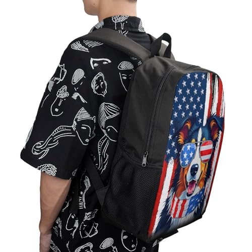 Border Collie Dog America Flag Backpack Simple Leisure Travel Backpack Outgoing Daypack 17 Inch4