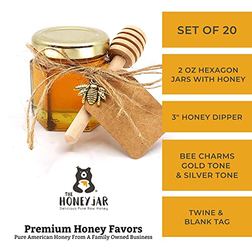 The Honey Jar Bee-Luxe Event, Bridal Shower, Or Wedding Favors - 2Oz Hexagon Jar Of Pure Honey With Wooden Honey Dipper Bee Charms Jute Tags- Customizable Diy Party Favors (Set Of 20) #TOP1