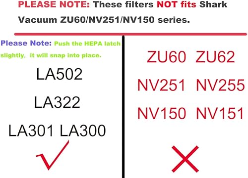 Miniatura 2 de Dttery LA502 LA322 Filtro de repuesto para Shark Rotator Navigator Lift-Away ADV DuoClean PowerFins Aspiradora vertical LA502, LA322, LA301, LA300,