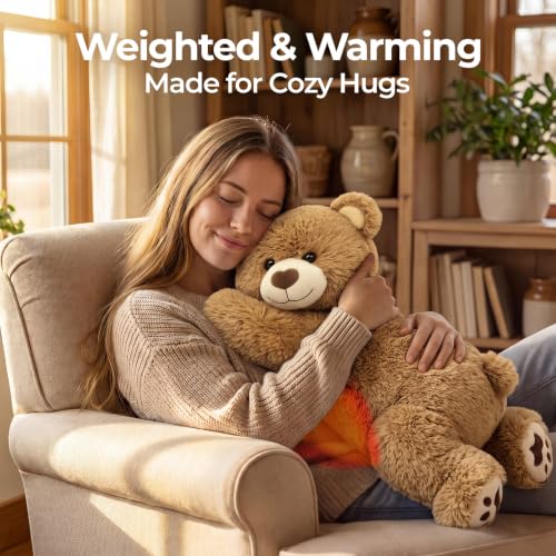 Image of Mewaii Weighted Stuffed Animals Bear Plush, Heatable Coolable, 2-5lbs, 23 inch | Adjustable Comfort, Microwaveable Removable Inner Pad, Machine Washable Cover, Cozy Gift for Adults & Kids