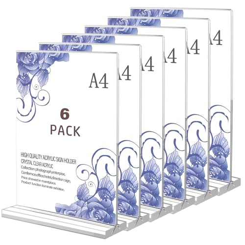 Flow fire Set di Espositore Plexiglass, Espositore Pubblicitario Forma di T, Acrilico Trasparente Cavalletto da Tavolo, Supporto per Menu (A4-6-6)