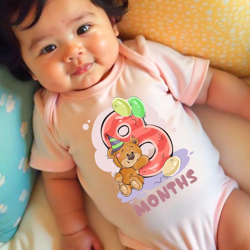 Image of Knitroot Monthly Birthday Teddy Special, Newborn Baby Half Sleeve Unisex Romper, Onesies, Sleepsuit, Body Suit, Envelope Neck, 1 to 12 Months Print, 0-12 Months, Infant Cloth for Boys & Girls