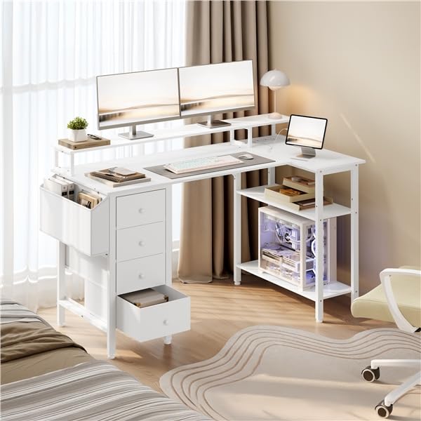 Bureau blanc avec rangement pour optimiser l'espace et brancher vos appareils - 2