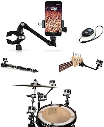 OCTO MOUNTS - 360-degree Adjustable Desktop or Guitar Mic Bass Drum Keyboard Music Stand Mount with Remote Shutter for Smartphones. Compatible with iPhone, GoPro,Samsung, Android and Action Cameras.