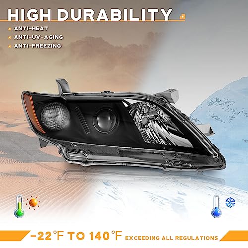 Image of WEELMOTO Anti-Fogging Headlights for 2007-2009 Toyota Camry(Exclude Hybird) | 2007 2008 2009 Camry (US Version), Black Housing Amber Reflector, OEM: 8113006201, 8113006202, 8117006201, 8117006202