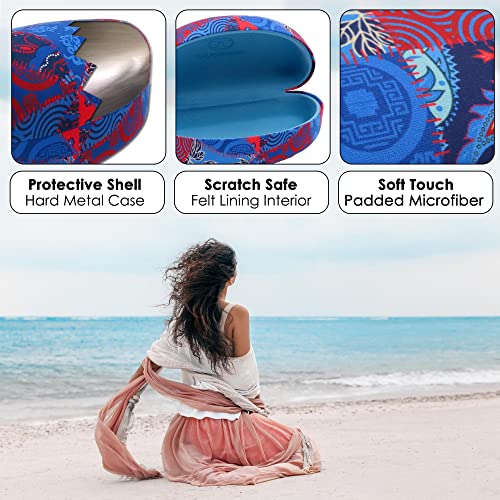 Image of Large Curved Sunglasses Case - Women Hard Shell Glasses Holder - XL Large Eyeglass Case with Pouch &Cloth