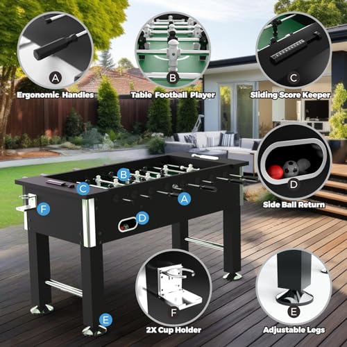55\" Foosball Table, Heavy Foosball Table Adult Size, Professional-Grade Game Table with Adjustable Legs, Arcade Soccer Foosball Table Game with 9 Balls, Ideal for Home, Office, and Game Rooms