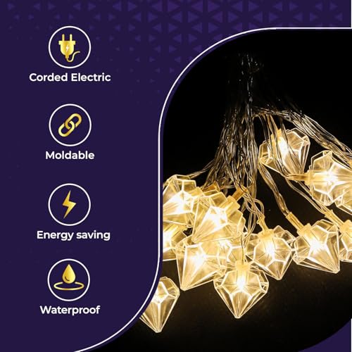 Image of Lexton Fairy 14 Diamond Shape LED String Light | 14 LED, Plug Sourced, 4 Meter Long | Suitable for Diwali, Birthday, Festival, Wedding, Party, Patio, Lawn, Restaurants (Pack of 1, Warm White)
