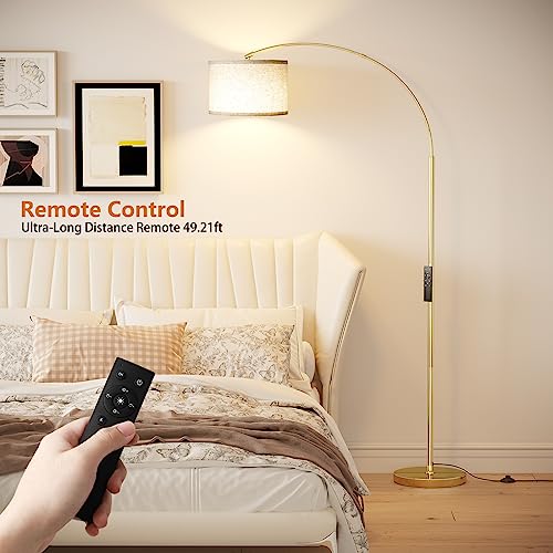 SUNMORY Arc Floor Lamp with Remote,Modern Floor Lamp with Stepless Dimmable Bulb,75″Height Tall Lamp for Living Room with Hanging Drum Shade and Weighted Base.Mid Century Standing Lamp for Bedroom. - Thumbnail 4