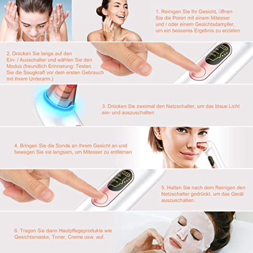 Wohlman pro Mitesserentferner Porenreiniger Vakuumsauger, 4 Funktionsköpfe, 3 Modi, LED-Bildschirm und geräuscharmes… - Image 7