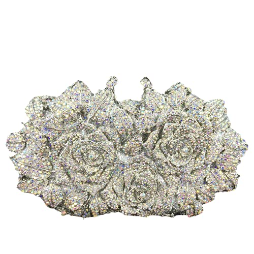 Image of Boutique De FGG Mini Flower Evening Bags For Women Formal,Party Rhinestone Clutch Purses,Wedding Floral Crystal Clutch Bag
