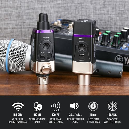 Image of Xvive U35C Wireless Microphone System 5.8GHz Wireless XLR Transmitter and Receiver for Condenser Microphone, Audio Mixer, PA System, Channel Scan Mode