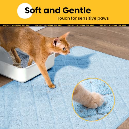 Image of Conlun Cat Litter Mat Litter Trapping Mat, Premium Durable PVC Grid Mesh with Scatter Control, Non-Slip, Less Waste Cat Litter Box Mat, Soft on Kitty's Paws, Urine Waterproof, 24 inch x 17 inch Light Blue