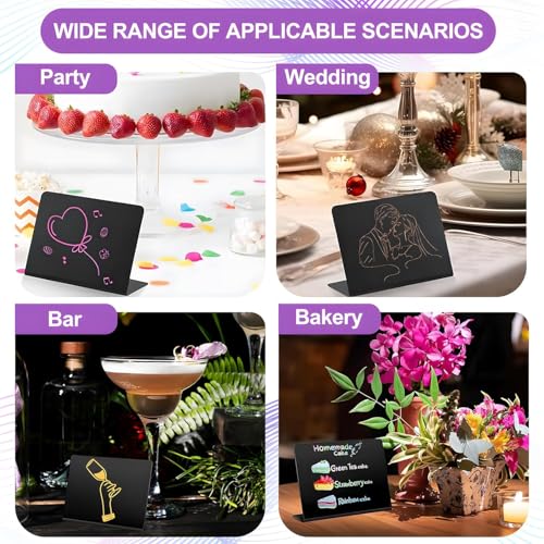 Mini Kreidetafel Set,32 Stück kreidetafel kleine + 8* Stift + 2* Reinigungsstoff, L-Form Preisschilder Aufsteller 100x75mm, für Nachrichtenschilder,Price Tag,Tischkarten,Buffet Schilder,Hochzeit,Party