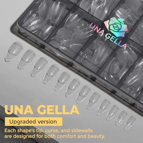 Image of UNA GELLA Medium Almond Nail Tips, Pre Etched Almond Gel Nail Tips, 240pcs Soft Gel Full Cover Clear Press on Fake Nails for Nails Extensions No C Curve DIY Salon at Home 12 Sizes