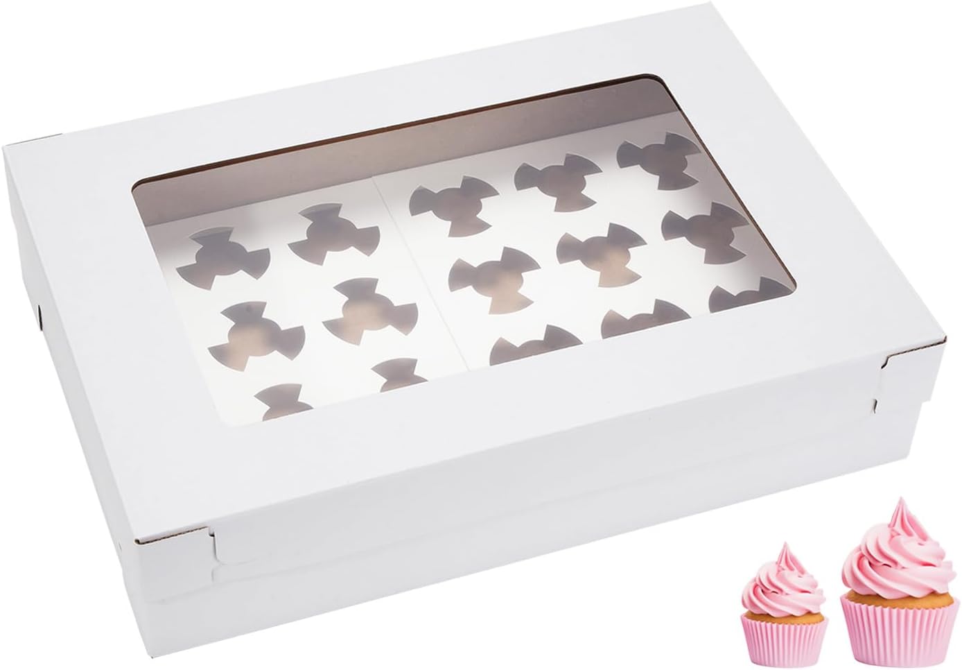 6 Pack Cupcake Boxes with Window for 24 Standard or Mini Cupcakes