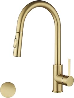 Havin HV601 Brass Kitchen Faucet with Pull Down Sprayer,Brushed Gold Color, Fit for 1 and 3 Holes,Classic Bronze/Gold Color (NOT Too Warm/Yellow)