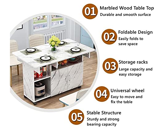 Niuyao Folding Dining Table, Versatile Rectangular Drop Leaf Table With 4 Wheels 5 Storage Racks Space Saving For Dining Room Kitchen Leisure Coffee Table -White 31.5" L X 27.5" W X 29.5" H #TOP3