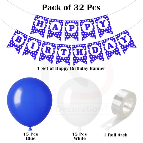 Image of Rozi Decoration Blue and White Balloon Decoration Kit with Happy Birthday Paper Banner, 32 Pieces Party Decor Set for Birthday Celebration, Home and Event Decoration