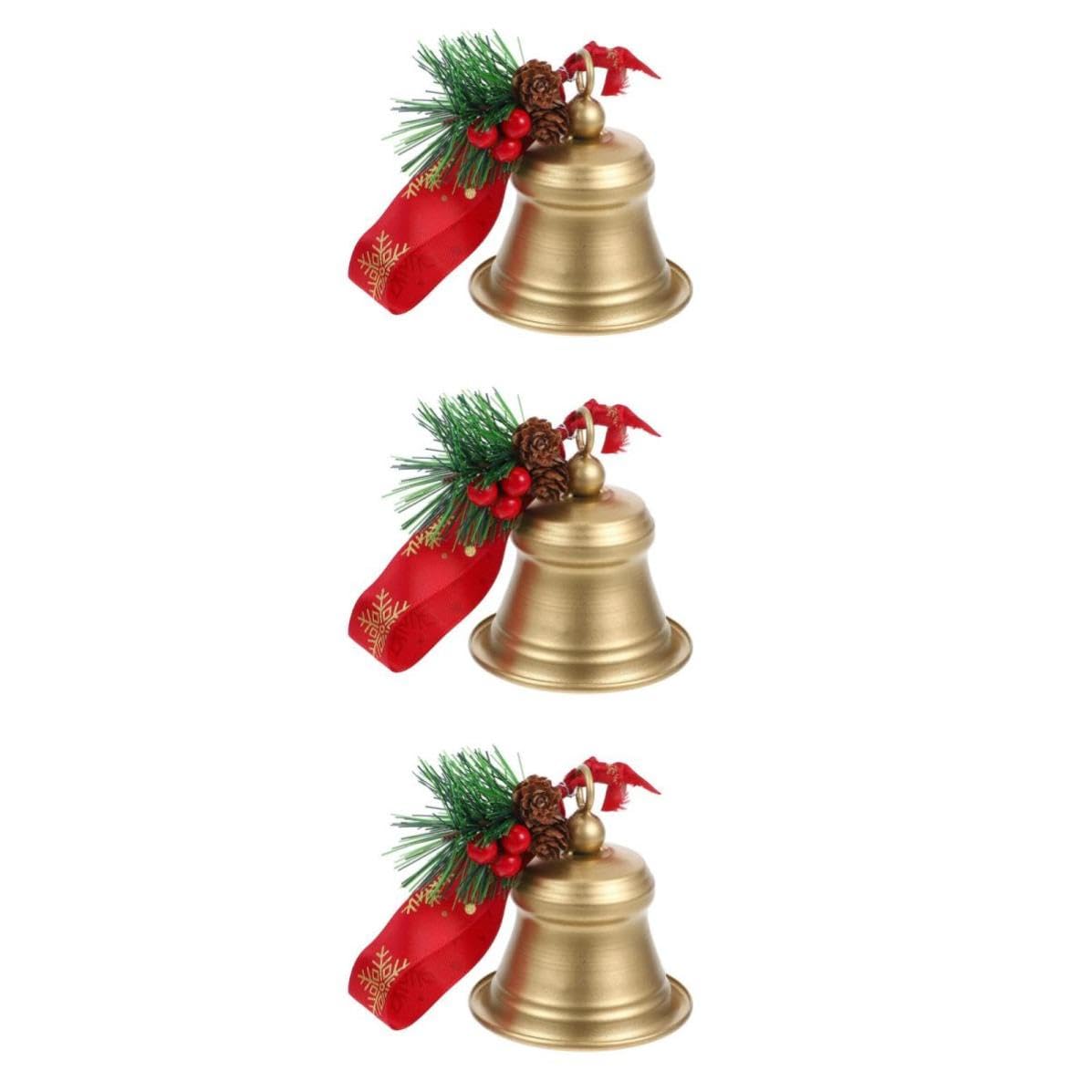 TOYANDONA 3 Pezzi Campanello Natalizio in Ferro Oro con Corda, Decorazione