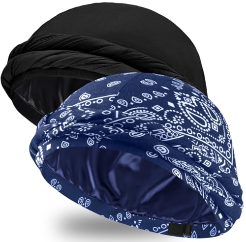 Image of Ababalaya Upgraded Satin Lined Halo Turban Durag for Men &Women Sleeping Bonnet PRE-Tied Headwraps for Hair Loss