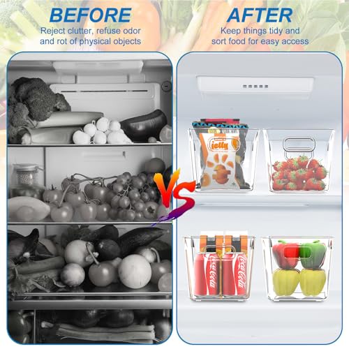 4 Pack Plastic Storage Bins with Lids, Clear Stackable Organizer with Handle, Kitchen Pantry Organizers and Storage, Perfect for Pantry, Refrigerator, Fridge, Bathroom, Cabinet, Closet, Kitchen