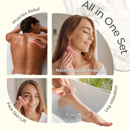 Image of Scienlodic 2 Pcs Gua Sha Massage Tools for Face & Body (Pink, Resin) - Guasha Scraping Tool for Jawline Contouring, Puffiness Reduction, Neck, Shoulders, Arms & Calves Relaxation