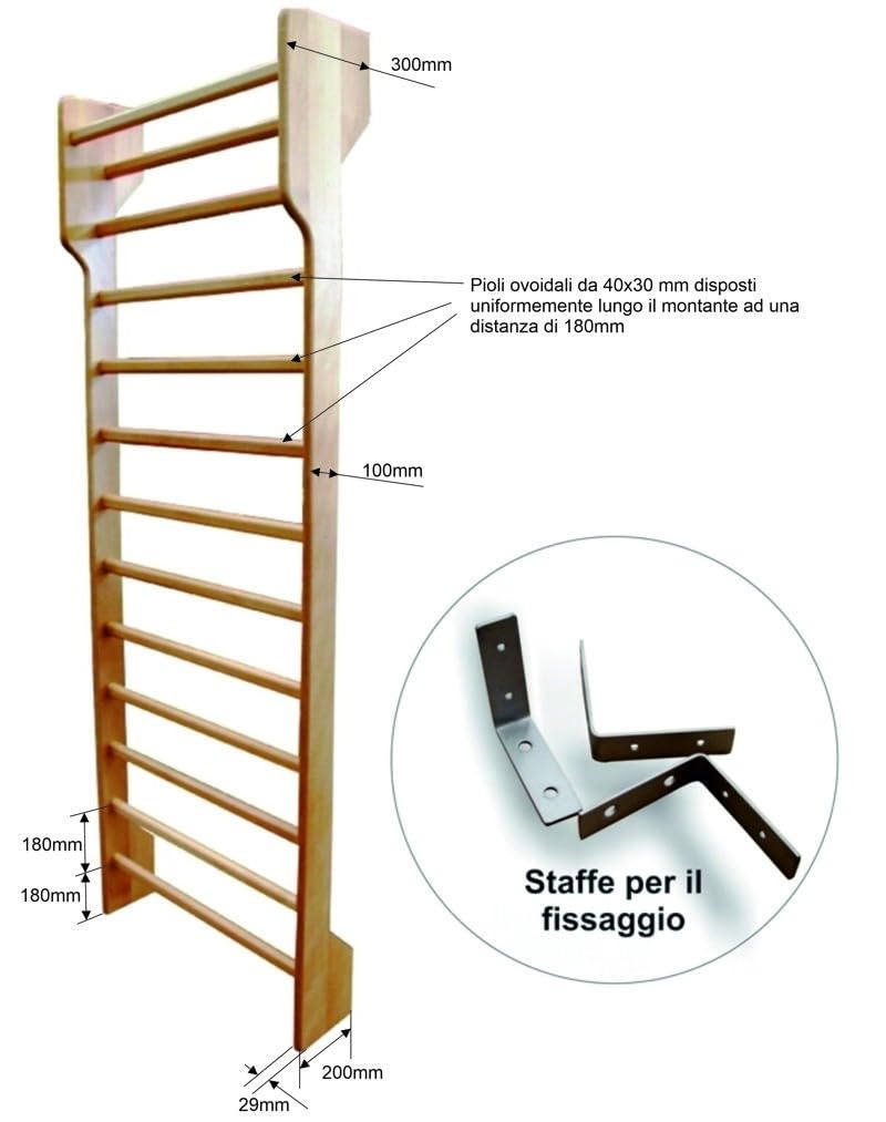 Gana Sport Spalliera Svedese Professionale Due Campate in Faggio 250x180 cm – Conforme Uni EN – Ginnastica, Fisioterapia, Palestra, Casa - (Si)