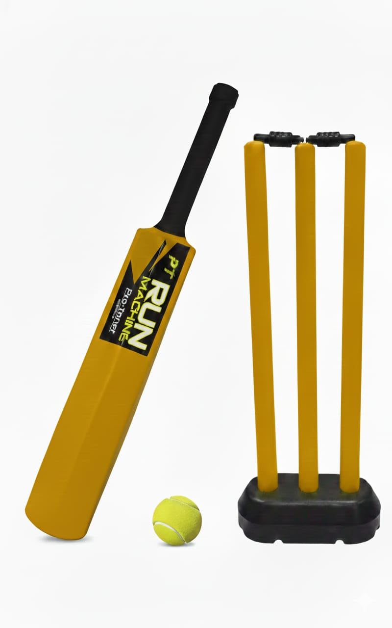 Protoner Cricket Kids Set with Bat, Stumps and Ball, Yellow, Plastic, Junior Cricket Kit for Children, Outdoor Sports Equipment (Neon Yellow)