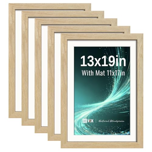 Image of VCK 13x19 Picture Frame 5 Pack, Natural Exclusive Wood, HD Glass, for Print
