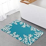 Coral Teal Indoor Doormat Low Pile Welcome Mat - 18 x 30 Inches Nautical Coastal Ocean Theme Marine