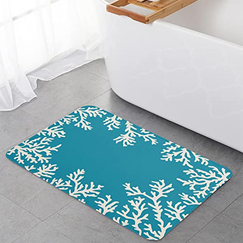 Coral Teal Indoor Doormat Low Pile Welcome Mat - 18 X 30 Inches Nautical Coastal Ocean Theme Marine - Sponge Rounded Corners Shoes Scraper Rugs For Entrance Bathroom #TOP20