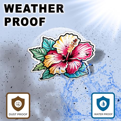 Image of Colorful Hibiscus Flower Sticker Tropical Floral Vinyl Decal Waterproof Aesthetic Flower Sticker for Laptop Water Bottle Car Bumper Notebook Scrapbook Summer Gift