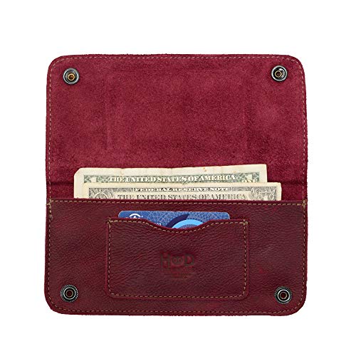 Hide & Drink, Double Snap Folio Wallet, Rectangular Flat Bill Holder with Card Slot, Night Bag, Travel Accessory, Full Grain Leather, Handmade, Sangria4