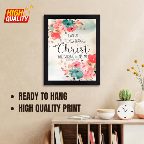 Image of Interio Crafts Bible Verse Wall Quote - I Can Do All Things Through Christ - Philippians 4:13 Bible Verse - Synthetic Wood, 13.5X10 Inches